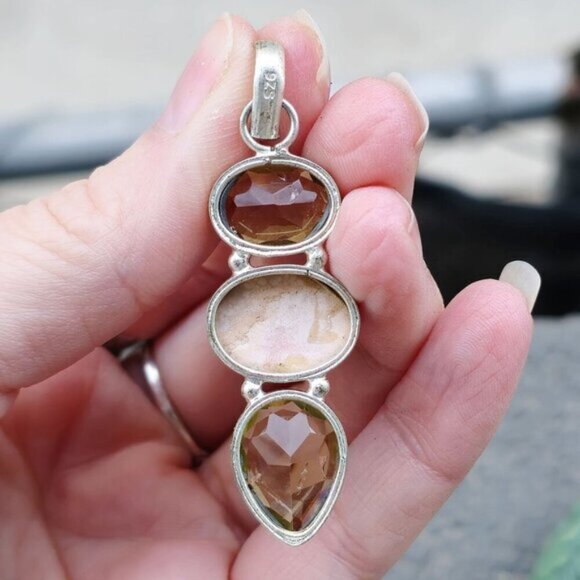 Yellow Topaz ✦ Peach Calcite ✦ Peridot Pendant ✦ Sterling Silver Made In Italy - Picture 10 of 13